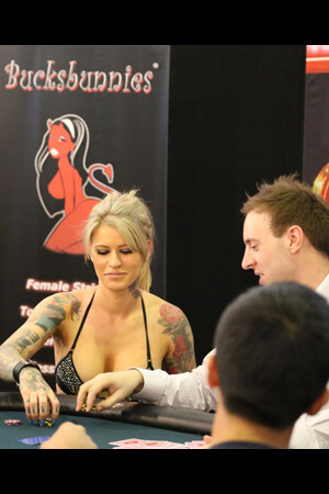 sexy tattooed female poker waitress at a hens knights bucks party